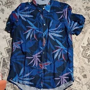 Tommy Hilfiger Navy and Purple Leaf Print Shirt